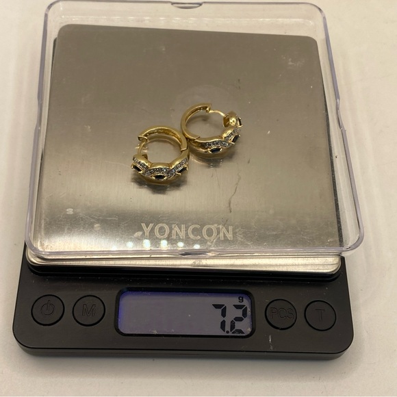 Vintage gold-plated vermeil earrings TS 925 China Marcasite Black sapphire - Picture 7 of 8